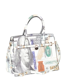 $100 Dollar Print Satchel Handbag 6755
